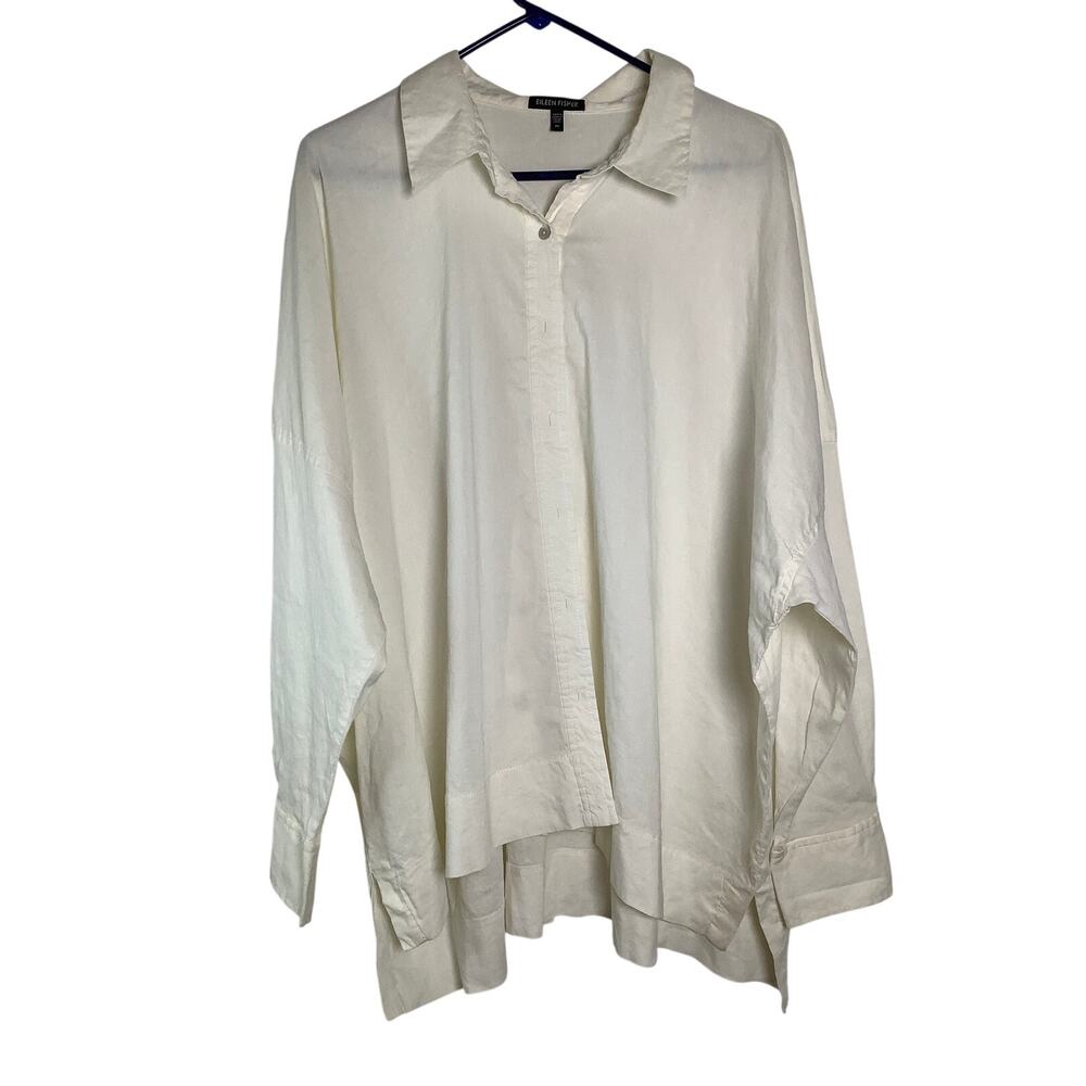 Eileen Fisher Women's XL White Button Down High-Low Tunic Top Lagenlook K7-3